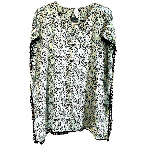 west loop Other - West Loop Animal Print Kimono Cover Up Boho Pom Pom Trim V Neck Sheer NWT OSFM